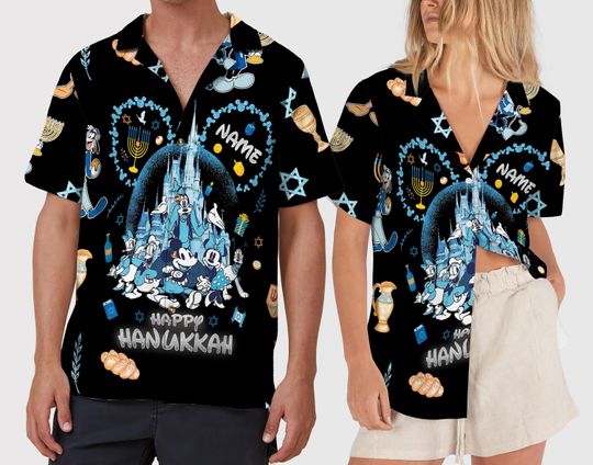 Custom Disney Happy Hanukkah Hawaiian Shirt, Disneyland Jewish Hawaii Shirt