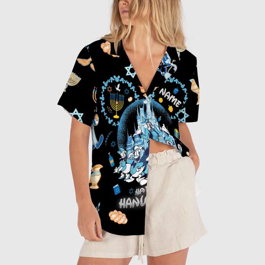 Custom Disney Happy Hanukkah Hawaiian Shirt, Disneyland Jewish Hawaii Shirt