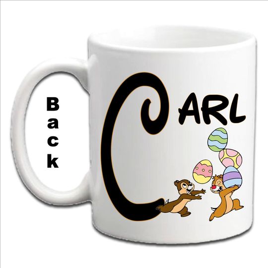 Easter Personalised Initial With CHIP & DALE Character Printed White Mugs