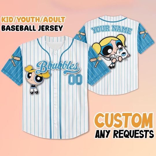 Personalized The Powerpuff Girls Bubbles Baseball Jersey, Disney Bubbles Baseball Jersey