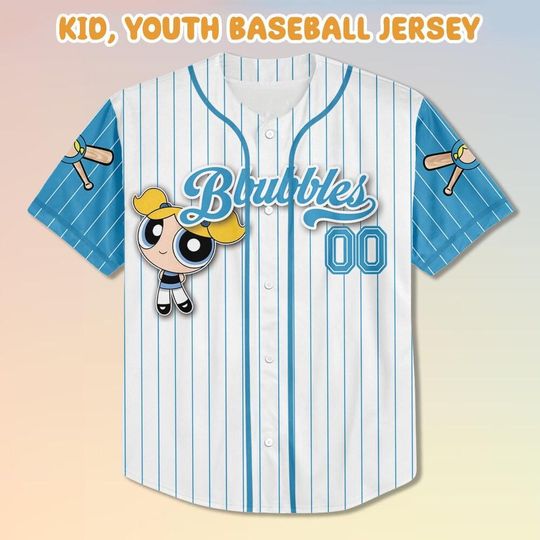 Personalized The Powerpuff Girls Bubbles Baseball Jersey, Disney Bubbles Baseball Jersey