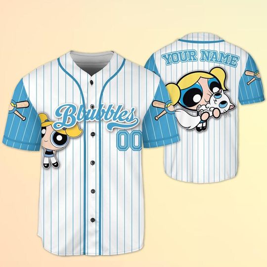 Personalized The Powerpuff Girls Bubbles Baseball Jersey, Disney Bubbles Baseball Jersey