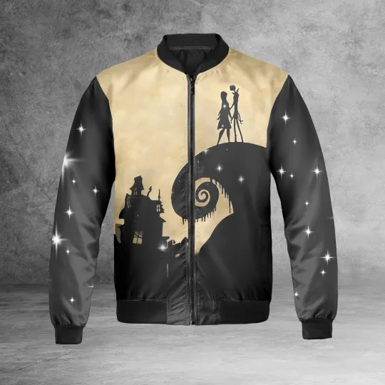 The Nightmare Before Christmas Jack And Sally On Spiral Hill Bomber Jacket