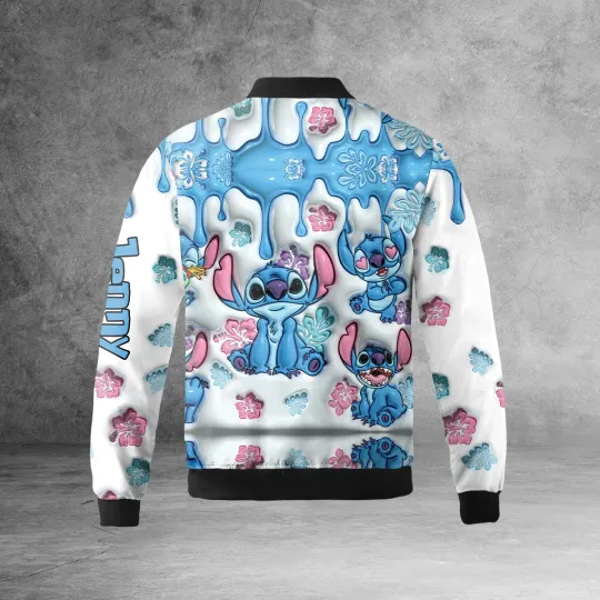 Stitch Ohana Means Family Hibiscus Flower Inflated Effect Jacket