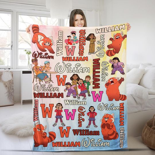 Personalized Watercolor Disney Pixar Turning Red Blanket, Custom Name Blanket