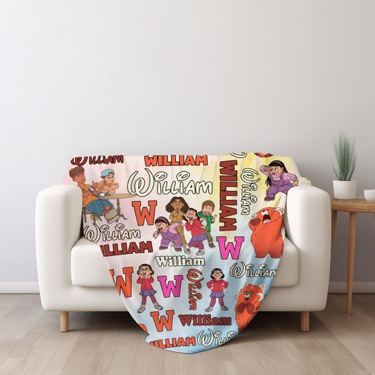 Personalized Watercolor Disney Pixar Turning Red Blanket, Custom Name Blanket