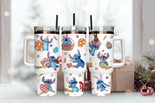 Stitch and Angel Easter Day 40 Oz Tumbler , Easter Day Tumbler