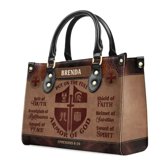 Personalized Armor Of God Leather Handbag, Christians Leather Bag Gift