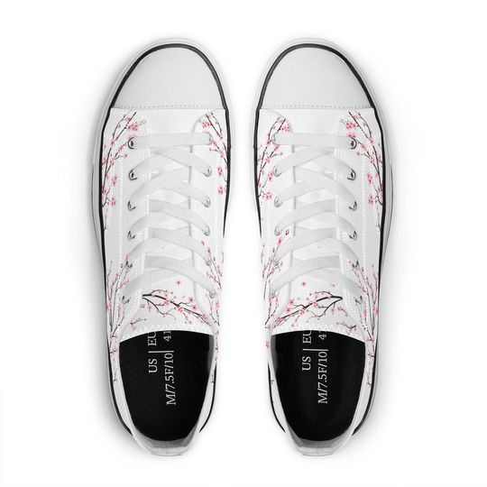 Snow White Unisex Cherry Blossom flower Converse style Low tops, Original Sakura shoes for him, Women Low top sneakers, Kawaii shoes