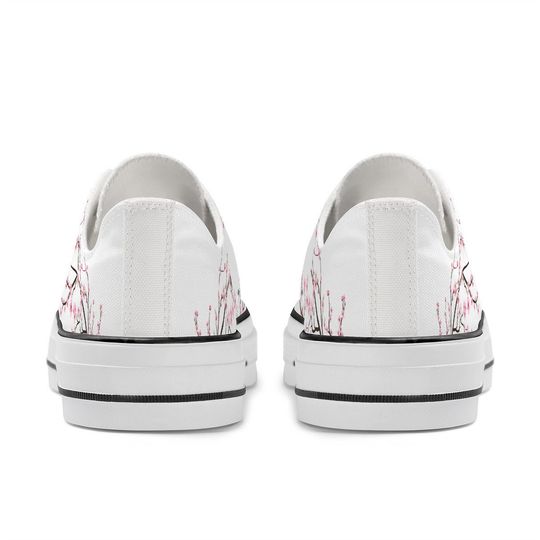 Snow White Unisex Cherry Blossom flower Converse style Low tops, Original Sakura shoes for him, Women Low top sneakers, Kawaii shoes