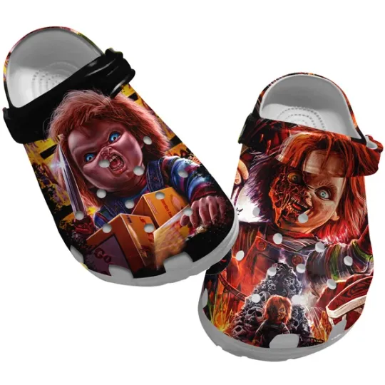 Horror Chucky Clogs, Scary Movie Villain Clogs