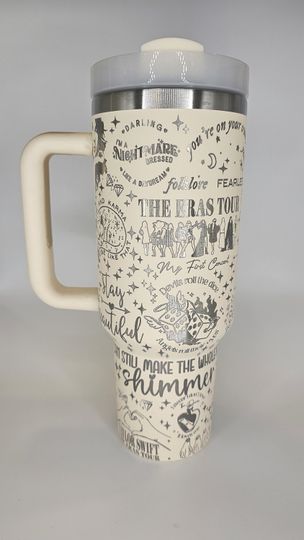 Cream White TS Eras Tour with Silver Underlayer 40oz Tumbler
