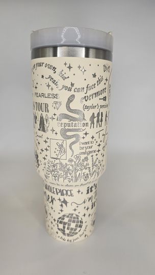 Cream White TS Eras Tour with Silver Underlayer 40oz Tumbler