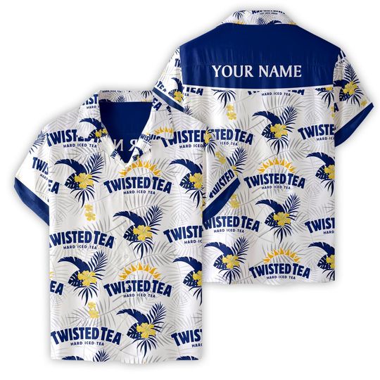 3D Printed Twist Tea Hawaiian Shirt Personalized Name Drink Unisex Tee Short Sleeves Button Down Tropical Summer Beach Shirts for Travel
