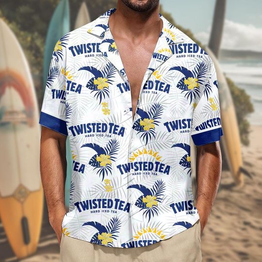 3D Printed Twist Tea Hawaiian Shirt Personalized Name Drink Unisex Tee Short Sleeves Button Down Tropical Summer Beach Shirts for Travel