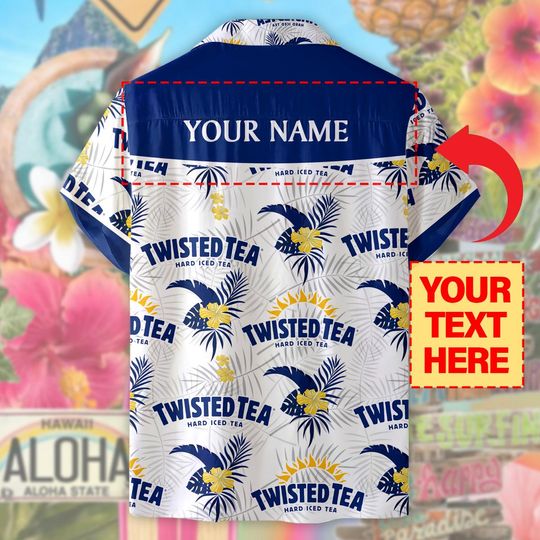 3D Printed Twist Tea Hawaiian Shirt Personalized Name Drink Unisex Tee Short Sleeves Button Down Tropical Summer Beach Shirts for Travel
