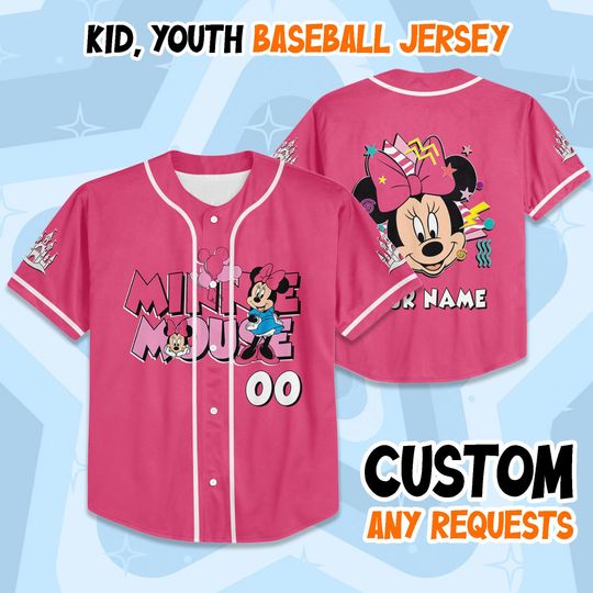 Custom Minnie Mouse Collection Baseball Jersey, Disney Minnie Baseball Shirt, Disneyland Jersey, Disneyworld Shirt, Magic Kingdom Gifts