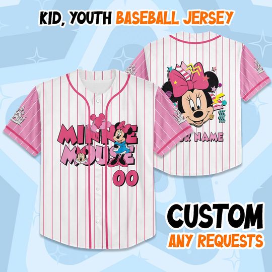 Custom Minnie Mouse Collection Baseball Jersey, Disney Minnie Baseball Shirt, Disneyland Jersey, Disneyworld Shirt, Magic Kingdom Gifts