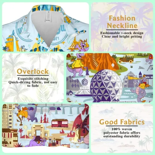Disney Figment Funny Hawaiian Set Epcot Figment Hawaiian Shirt