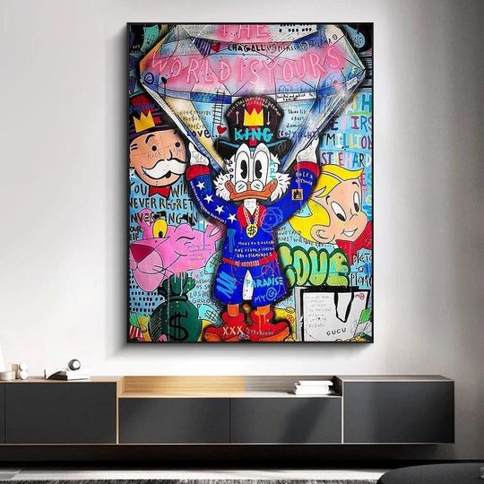 Graffiti Art Rich Scrooge McDuck Canvas Paintings Disney Wall Art Picture Posters Home Decor