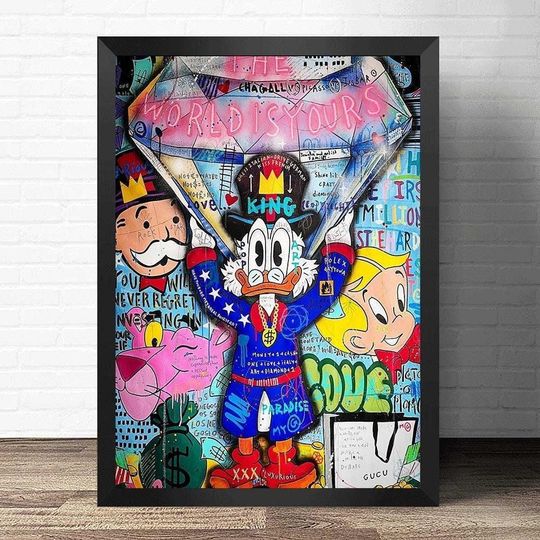 Graffiti Art Rich Scrooge McDuck Canvas Paintings Disney Wall Art Picture Posters Home Decor