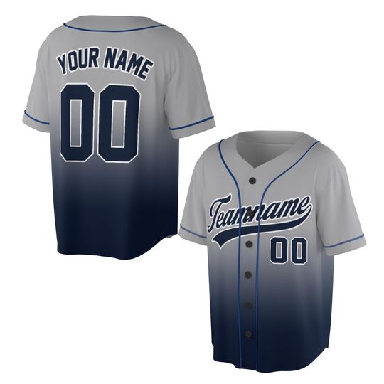 Personalize Team Name And Number Striped Gradient Grey Navy, Custom Baseball Jersey, Baseball Jersey For Baseball Fans, Striped jersey Team