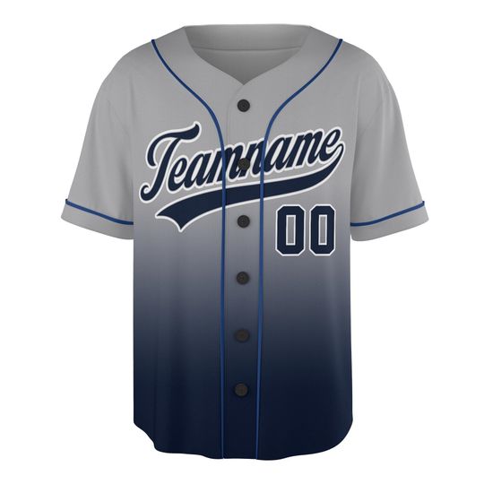 Personalize Team Name And Number Striped Gradient Grey Navy, Custom Baseball Jersey, Baseball Jersey For Baseball Fans, Striped jersey Team