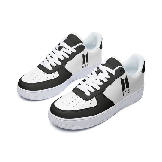 BTS Unisex Low Top Leather Sneakers - Black BTS shoes