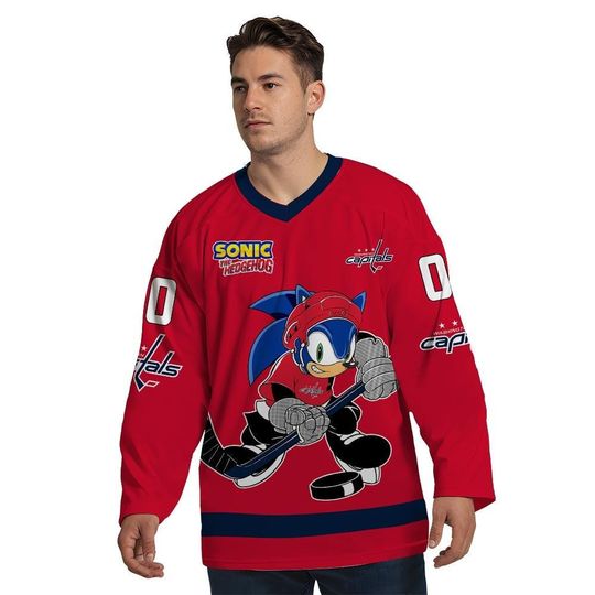 Personalized Washington Sonic Hockey Jersey, The Hedgehog Jersey For Men With Your Team Name, Fan Hockey Jersey