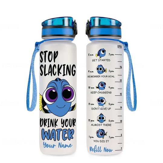 Finding Dory Bottle, Dory Water Tracker Bottle, Finding Dory Birthday Party, Custom Motivational Bottle, Cartoon Bottle