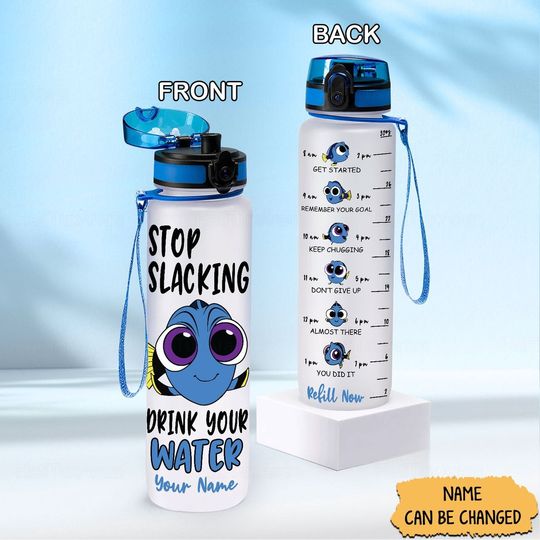 Finding Dory Bottle, Dory Water Tracker Bottle, Finding Dory Birthday Party, Custom Motivational Bottle, Cartoon Bottle