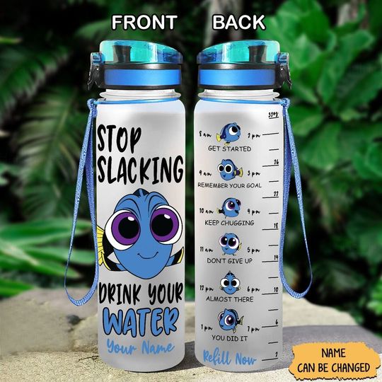 Finding Dory Bottle, Dory Water Tracker Bottle, Finding Dory Birthday Party, Custom Motivational Bottle, Cartoon Bottle