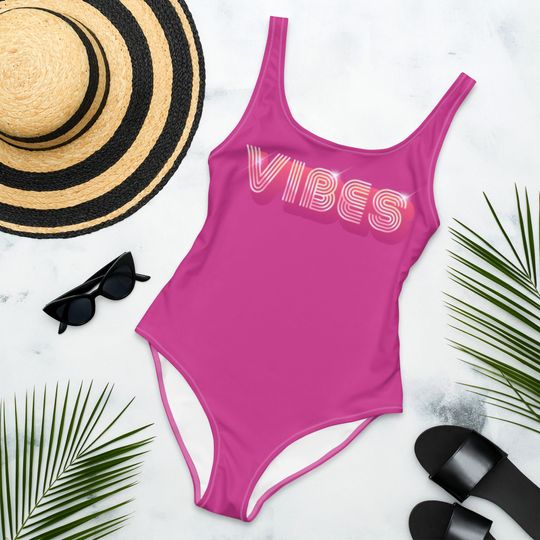 Retro Pink VIBES One-Piece Swimsuit/ Retro Pink Bodysuit