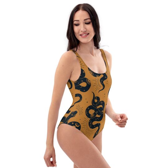 Witchy Snake One-Piece Swimsuit/ Witchcore Swimsuit/ Goth One-Piece