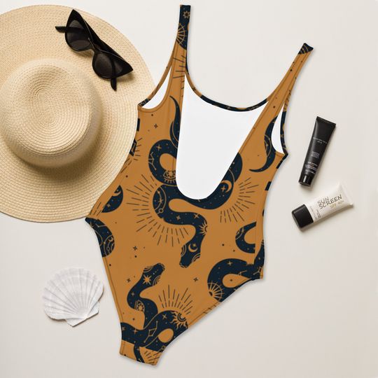 Witchy Snake One-Piece Swimsuit/ Witchcore Swimsuit/ Goth One-Piece