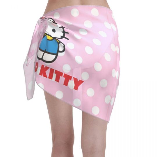 Hello Kitty Catoon Cat Sarong Wraps for Women Swimsuit Coverup Sheer Beach Bathing Suit Chiffon Cover Up Skirt for Swimwear