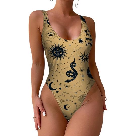 High-Cut One Piece Swimsuit Snake