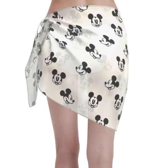 Mickey Mouse Head Sarong Coverups for Women Bathing Suit Wrap Swimsuit Skirt Beach Bikini Cover up Swimwear Chiffon