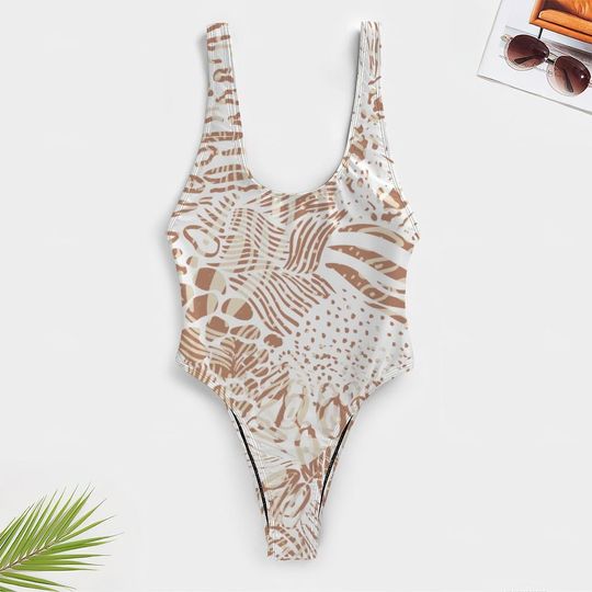 High-Cut One Piece Swimsuit Animal Print