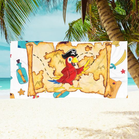 Pirate's Map with Parrot Beach Towel