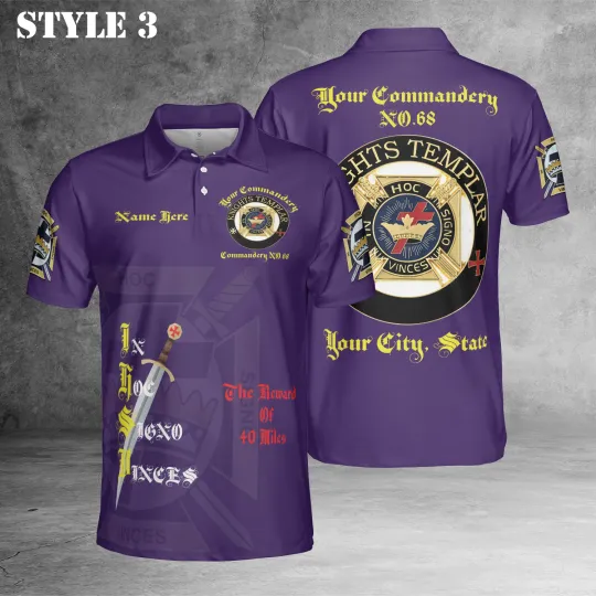 Customize Name Masonic Knights Templar Commander 3D Polo