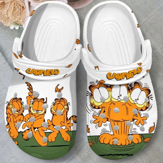 Comfortable And Breathable Garfield White Clogs