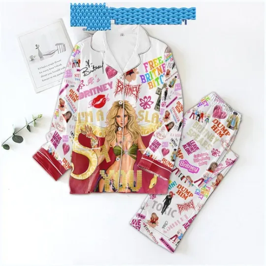 Britney Spears Free Britney Dump Him Satin Pajamas Set