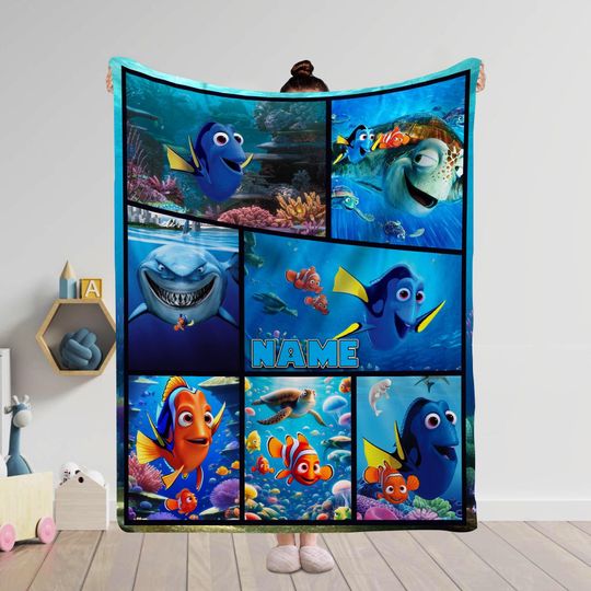 Funny Finding Dory Custom Blanket, Personalized Finding Nemo Blanket, Dory Nemo Blanket, Mink Sherpa Blanket, Nemo Dory Cartoon