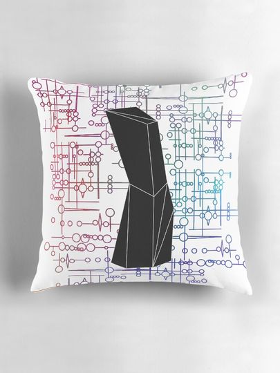 The Obelisk / The Diviner (Black and Multi-Coloured on White) Pillow