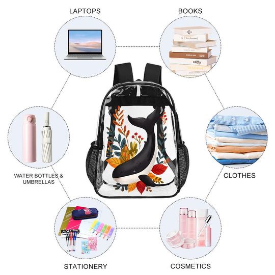 Floral Whale Clear Rucksack, Transparent Bag