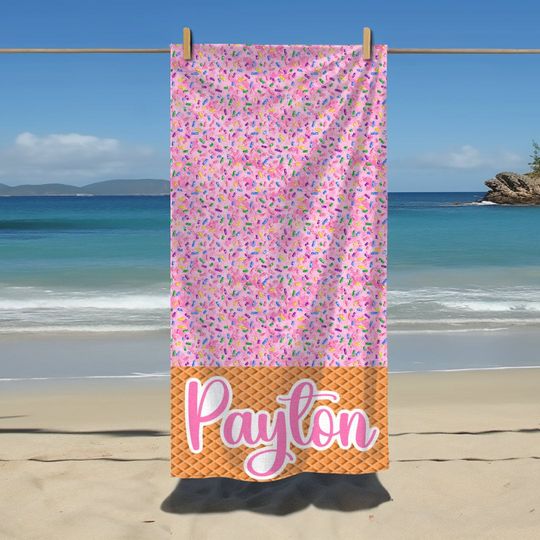 Personalized Ice Cream Cone Sprinkles Colorful Beach Towel
