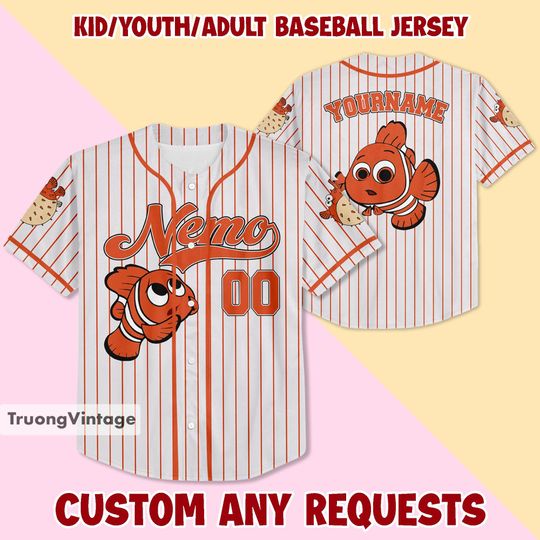 Personalized Disney Finding Nemo Baseball Jersey, Custom Disney Baseball Jersey, Finding Nemo Jersey Team