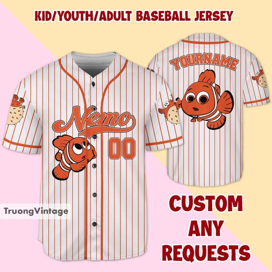 Personalized Disney Finding Nemo Baseball Jersey, Custom Disney Baseball Jersey, Finding Nemo Jersey Team