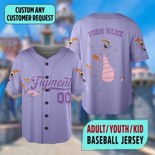 Personalized Disney Figment Little Spark Baseball Jersey, Custom Figment Baseball Team, Figment Magic Kingdom Basketball Jersey